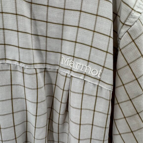 Marmot Mens Cream Plaid Short Sleeve Button-Up Shirt Size XL Lightweight - Picture 3 of 5